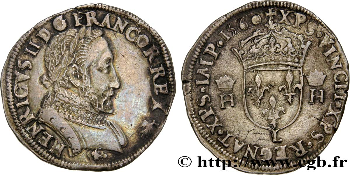 FRANCIS II. COINAGE AT THE NAME OF HENRY II Teston au buste lauré, 2e type 1560 Bayonne MBC+