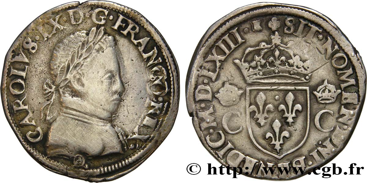 CHARLES IX Teston, 8e type, dit “morveux” 1563 (MDLXIII) Orléans BC+
