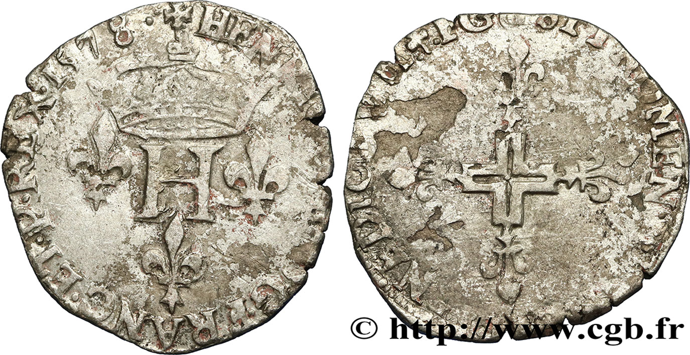 HENRY III Double sol parisis, 2e type 1578 Dijon BC