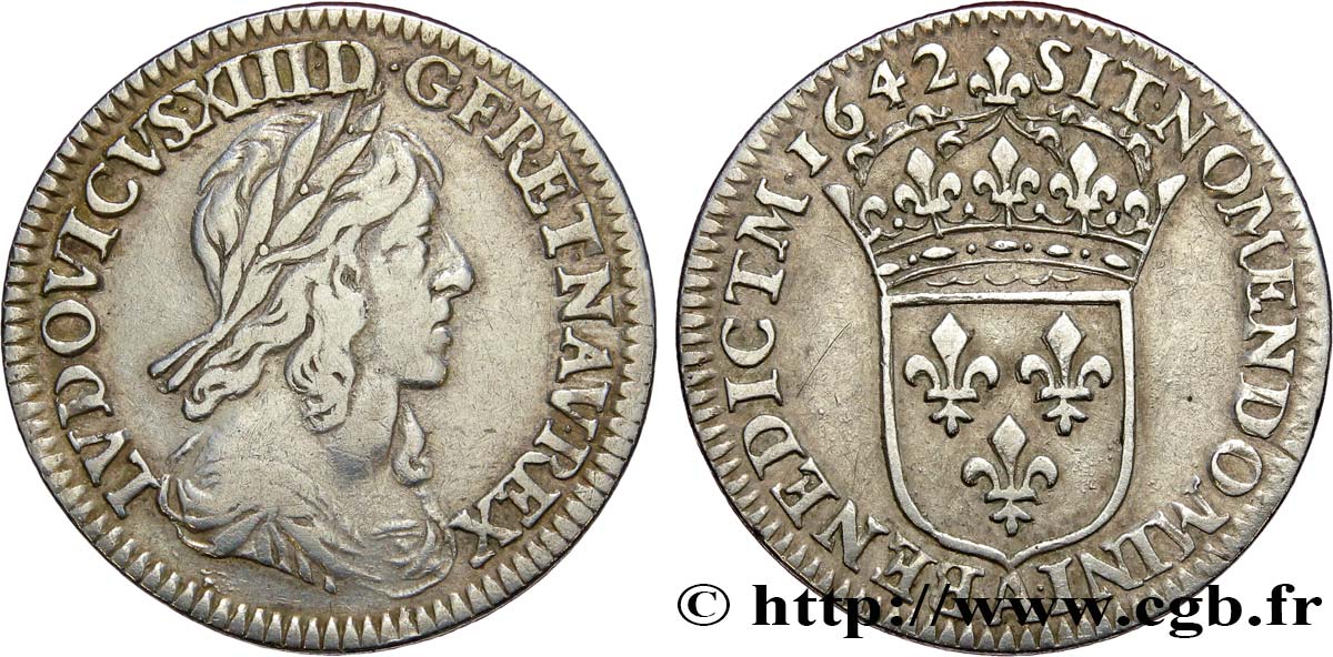 LOUIS XIII LE JUSTE Douzième d écu, buste drapé et cuirassé (2e buste de Jean Warin) 1642 Paris, Monnaie de Matignon TB+/TTB