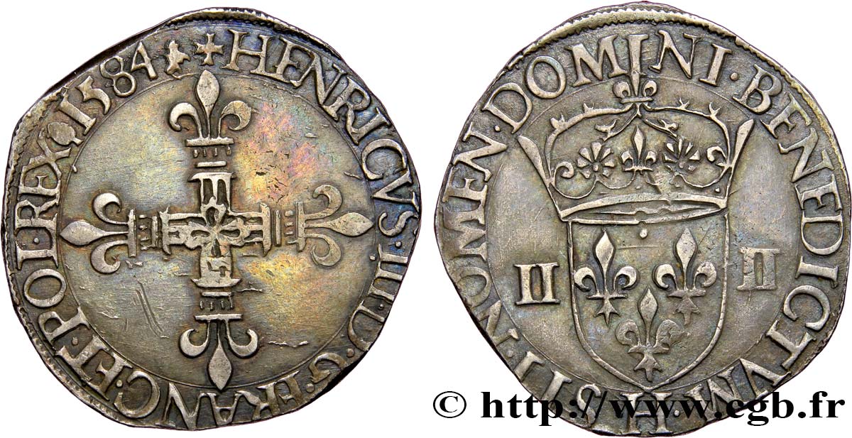 HENRI III Quart d écu, croix de face 1584 La Rochelle TTB+