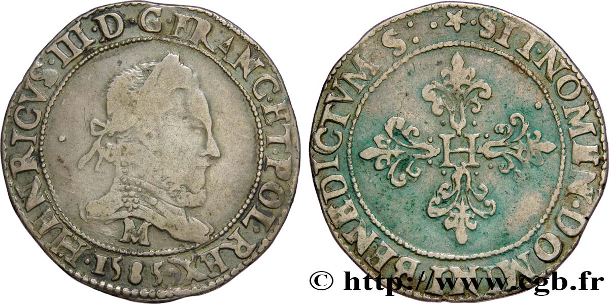 HENRY III Franc au col fraisé 1585 Toulouse q.BB