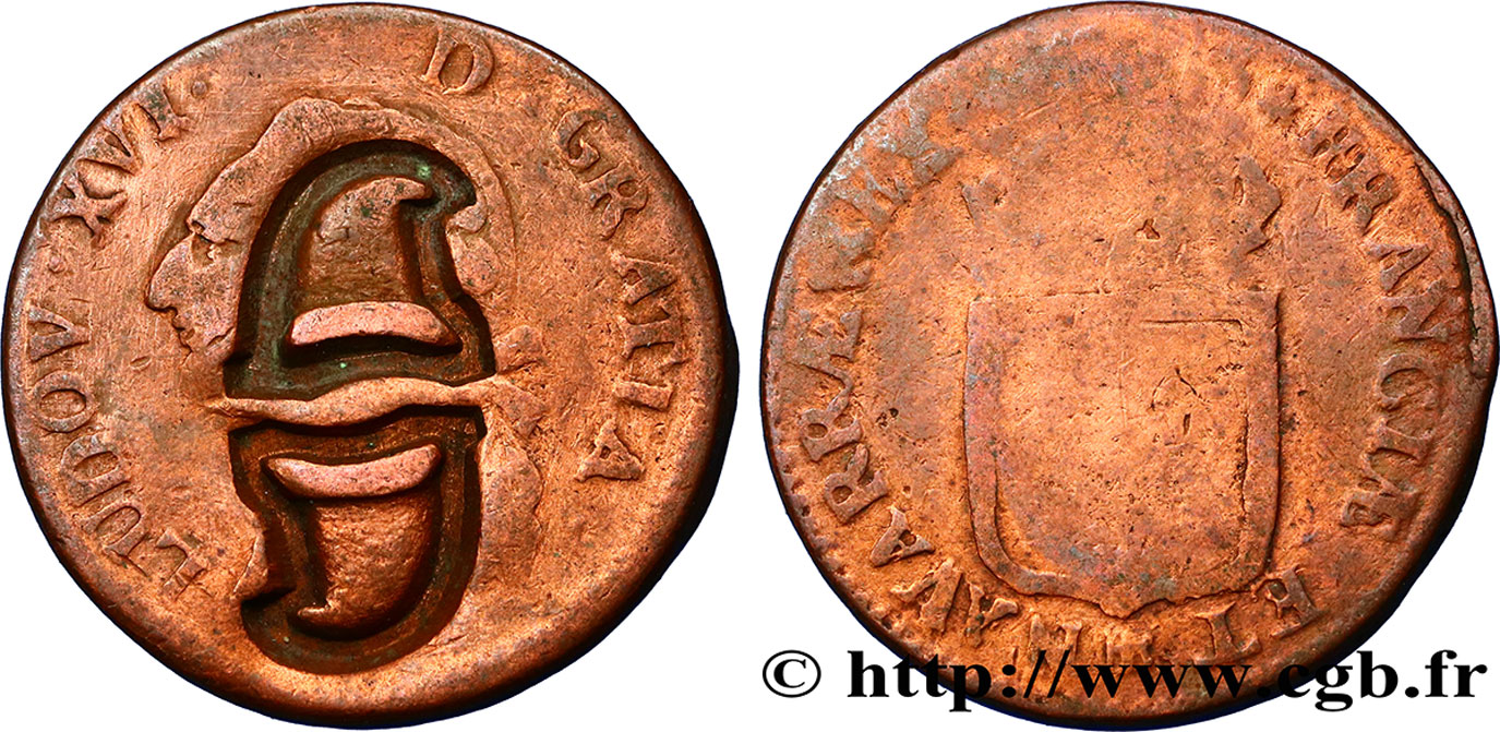 LOUIS XVI Sol dit  à l écu , contremarque n.d. Strasbourg B