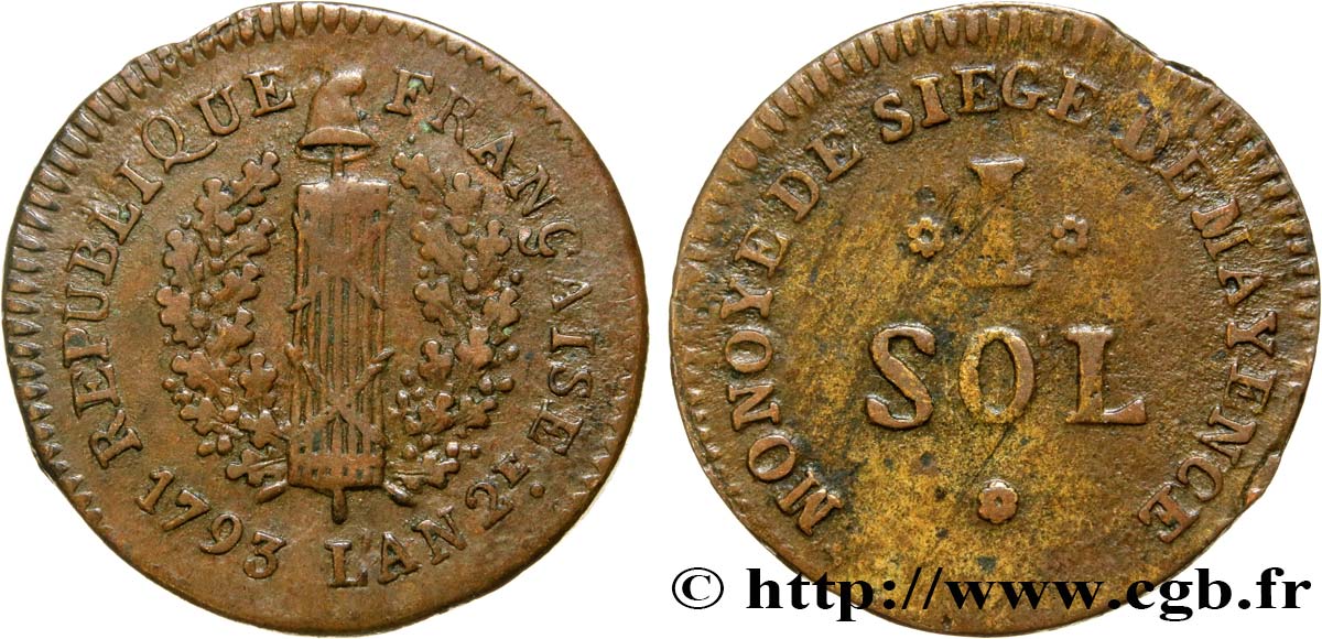 SIÈGE DE MAYENCE 1 sol 1793 Mayence TTB