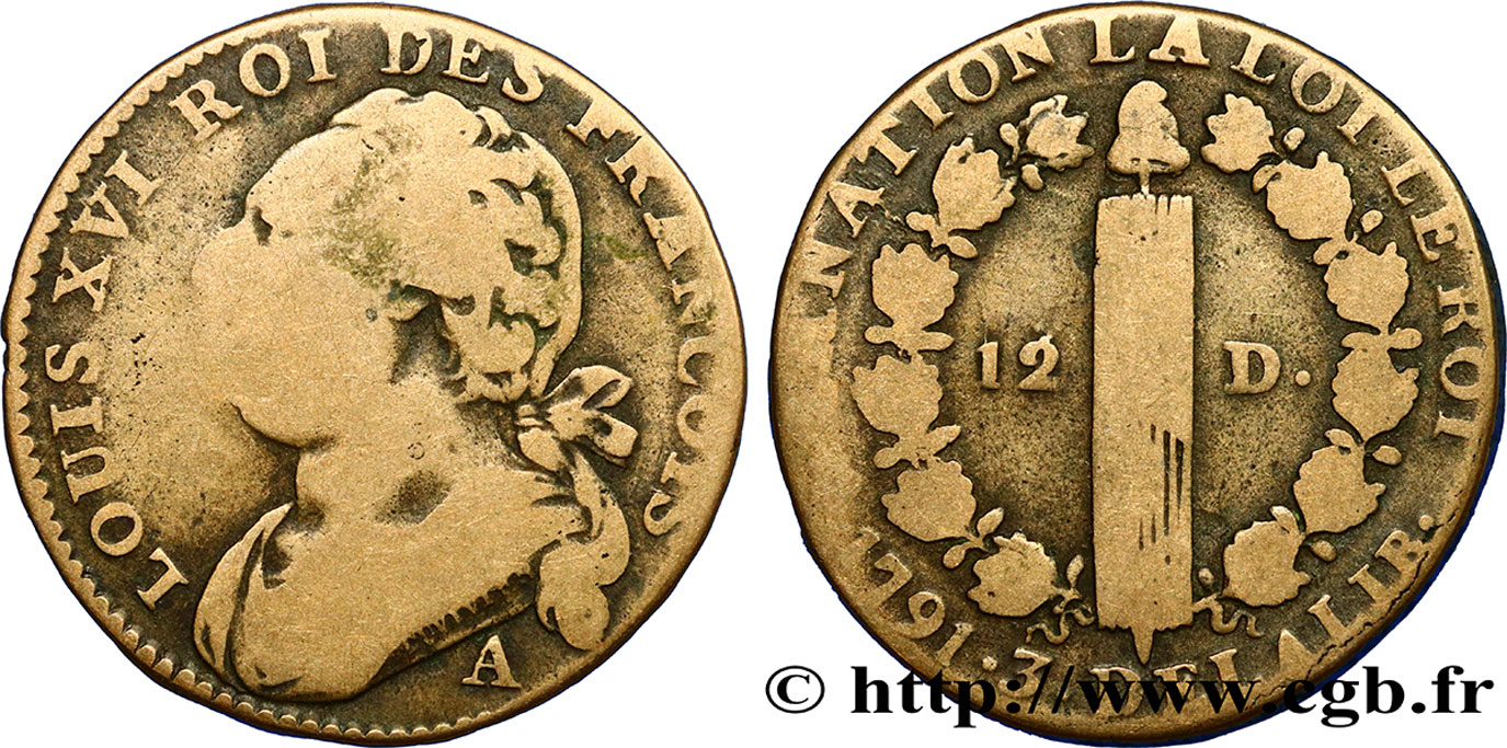 LOUIS XVI (MONARQUE CONSTITUTIONNEL)  12 deniers dit  au faisceau , type FRANCOIS 1791 Paris TB
