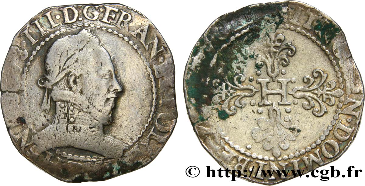 HENRI III Franc au col plat n.d. Rouen TB+/TB