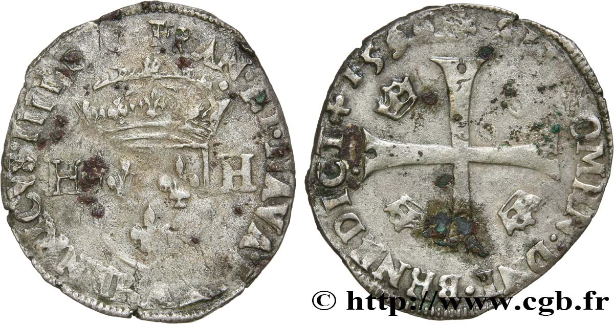 HENRI IV LE GRAND Douzain aux deux H, 1er type 1596 Paris TB