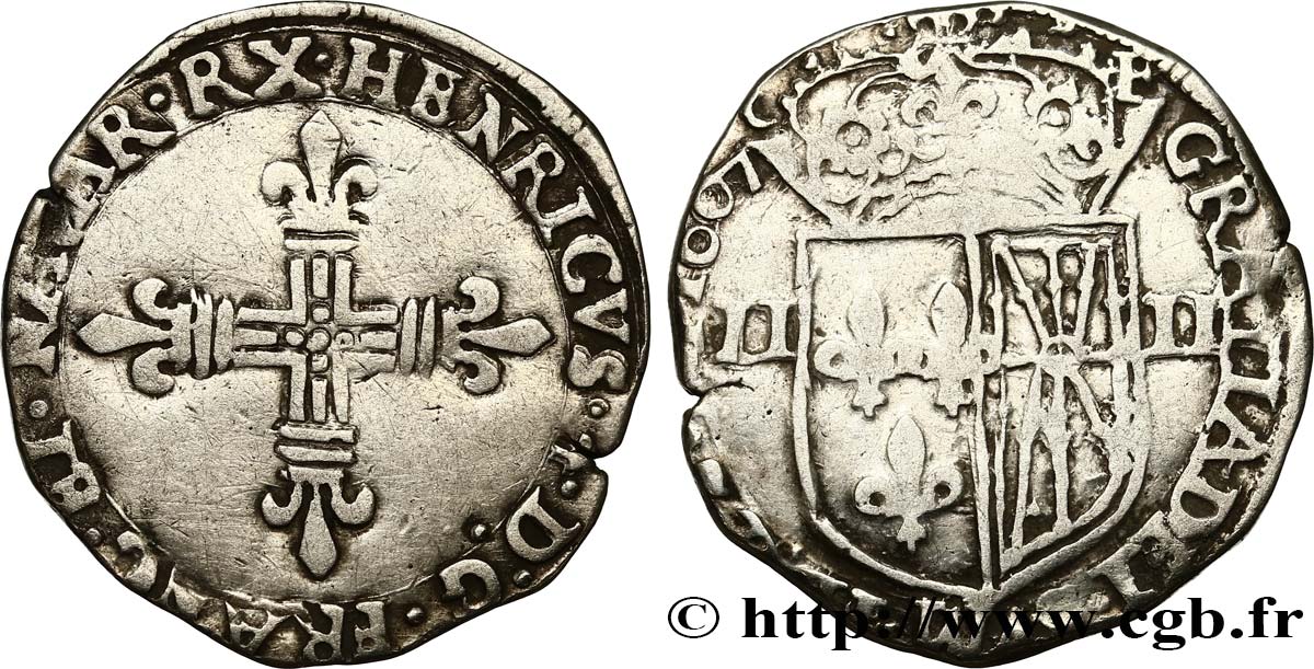 HENRY IV Quart d écu de Navarre 1607 Saint-Palais q.BB/MB