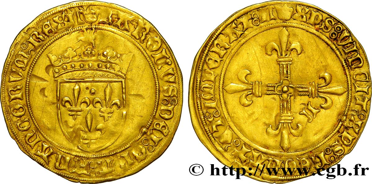 CHARLES VIII Écu d or au soleil, type spécial à la croix cantonnée de lettres n.d. Limoges fVZ