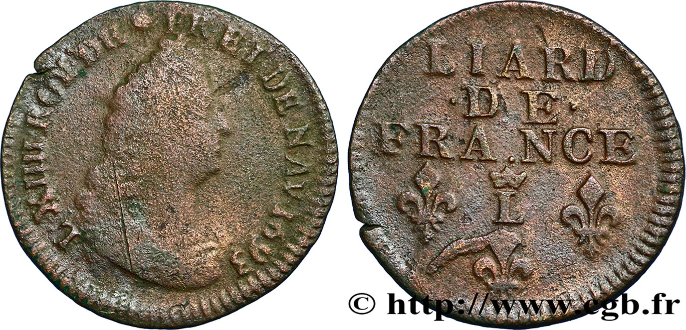 LOUIS XIV LE GRAND OU LE ROI SOLEIL Liard, 3e type, buste âgé 1693 Lille B+/TTB
