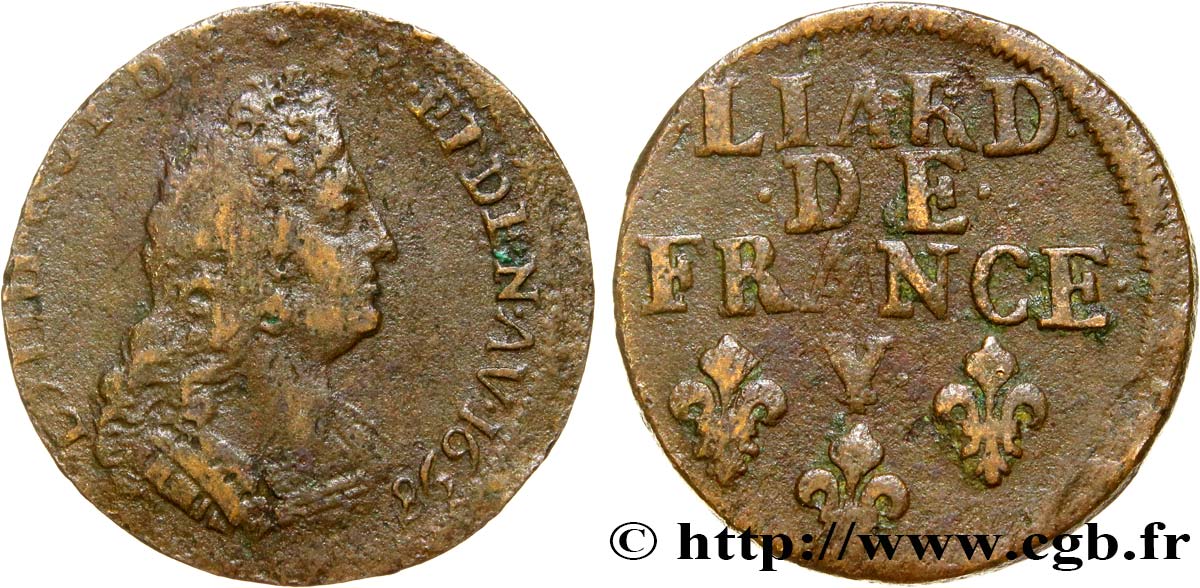 LOUIS XIV  THE SUN KING  Liard, 3e type, buste âgé 1698 Bourges VF