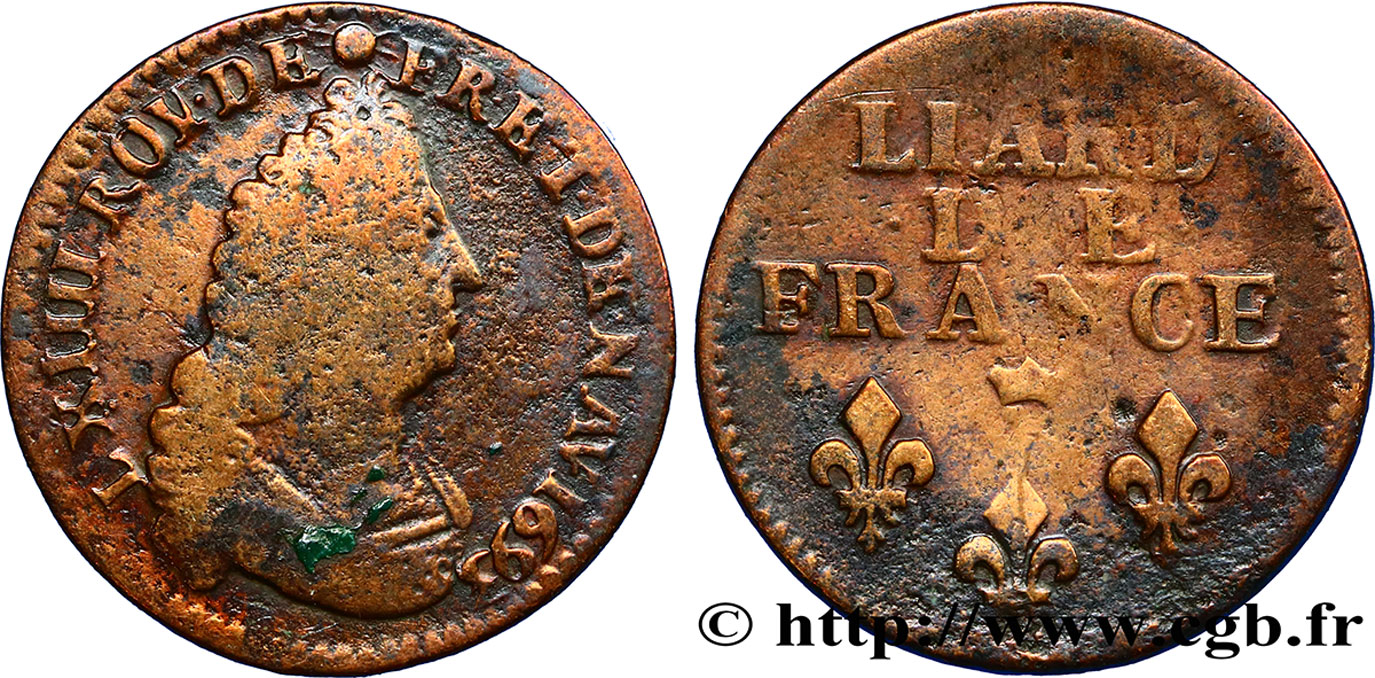 LOUIS XIV  THE SUN KING  Liard, 3e type, buste âgé 1693 Lille MB