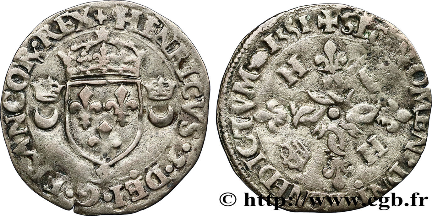 HENRI II Douzain aux croissants 1551 Rennes TB+