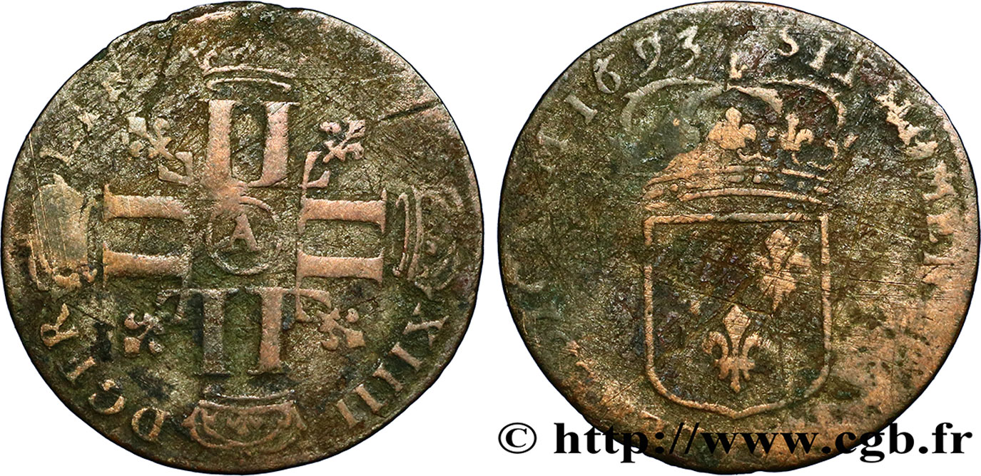 LOUIS XIV LE GRAND OU LE ROI SOLEIL Quinzain aux huit L 1693 Paris B+