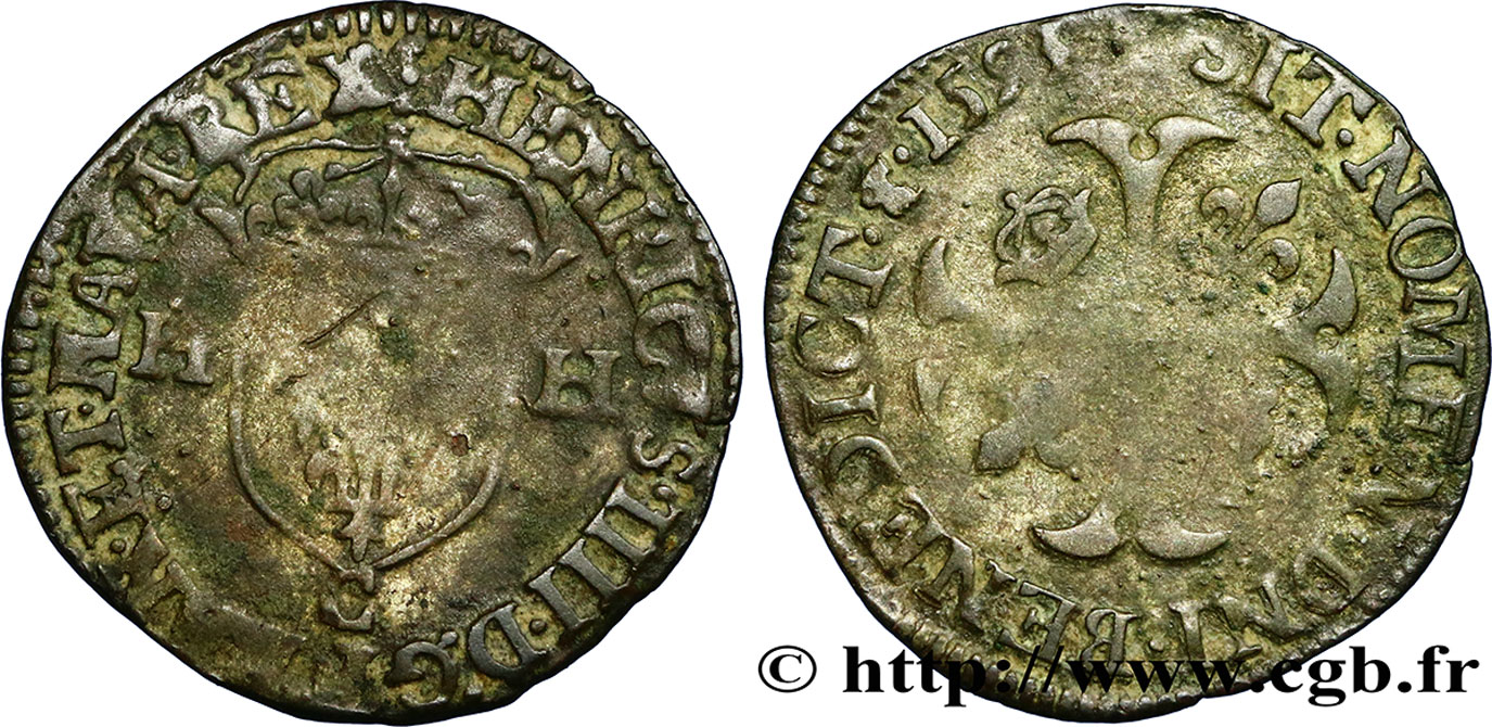 HENRI IV LE GRAND Douzain aux deux H, 2e type 1593 Saint-Lô TB+
