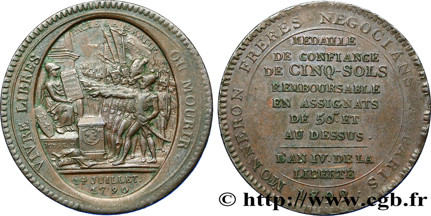 CONFIANCE (MONNAIES DE...) Monneron de 5 sols au serment (An IV), 3e type 1792 Birmingham, Soho TTB