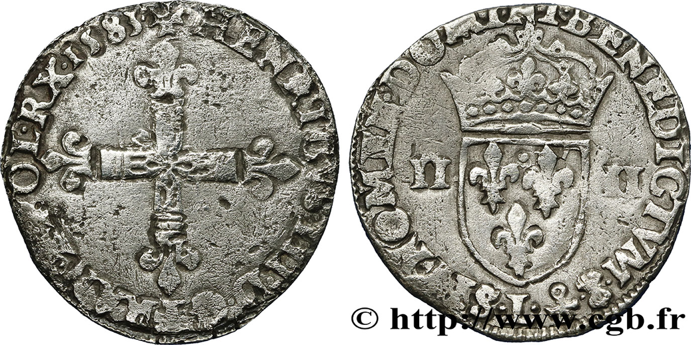 HENRI III Quart d écu, croix de face 1583 Bayonne TB+/TTB