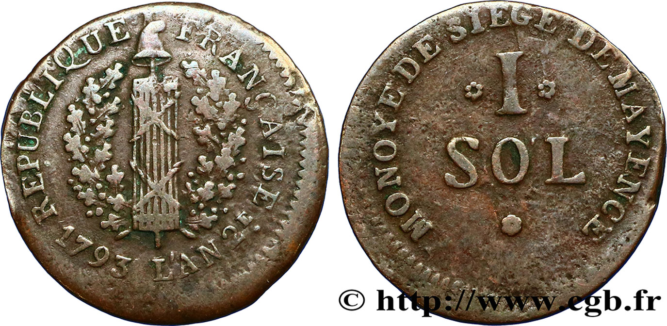 SIEGE OF MAINZ 1 sol 1793 Mayence q.BB