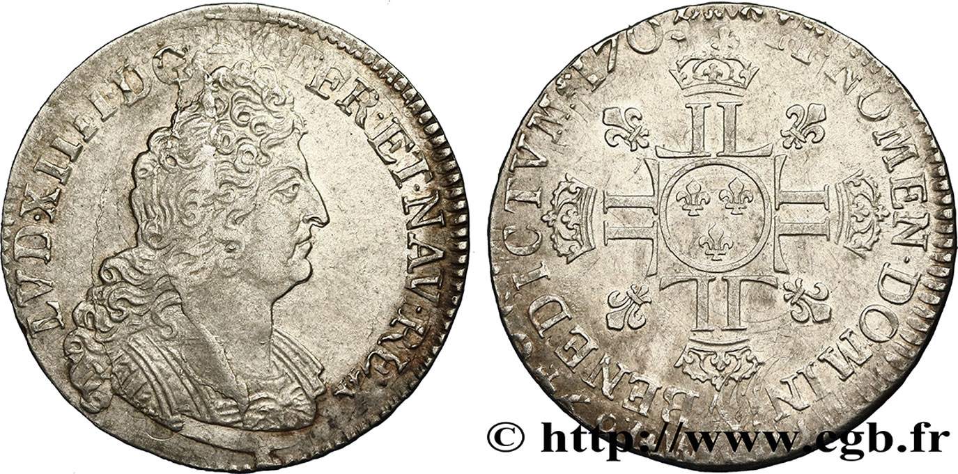 LOUIS XIV LE GRAND OU LE ROI SOLEIL Demi-écu aux huit L, 2e type 1705 Paris TTB