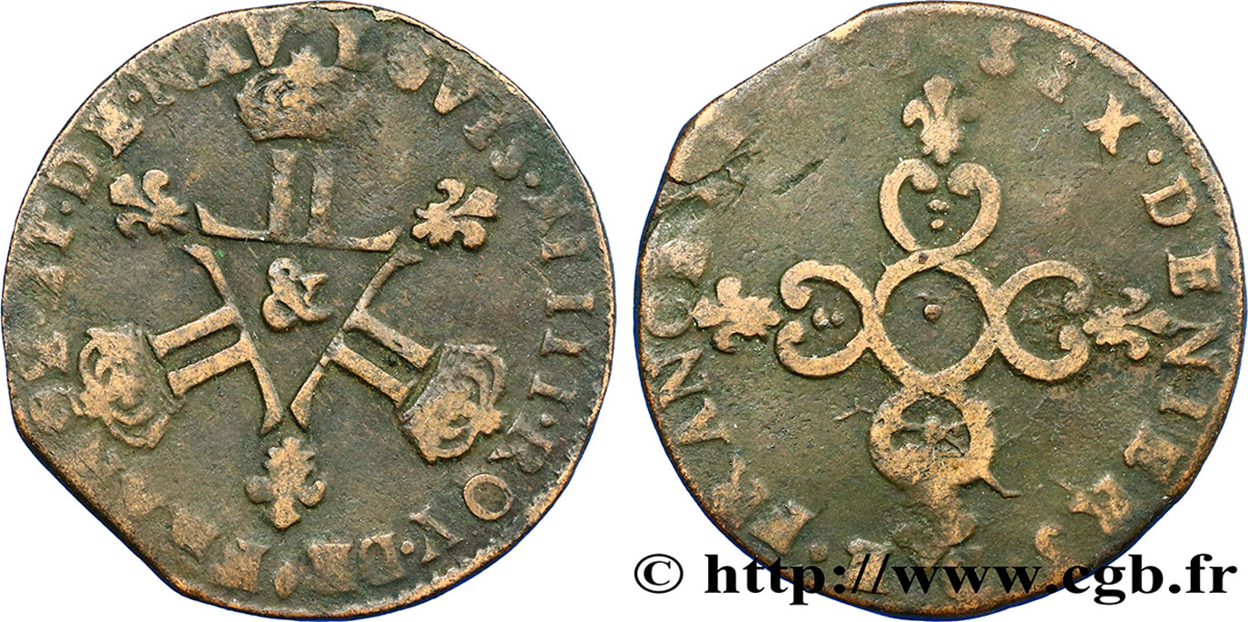LOUIS XIV LE GRAND OU LE ROI SOLEIL Six deniers dits  Dardenne  n.d. Aix-en-Provence TB
