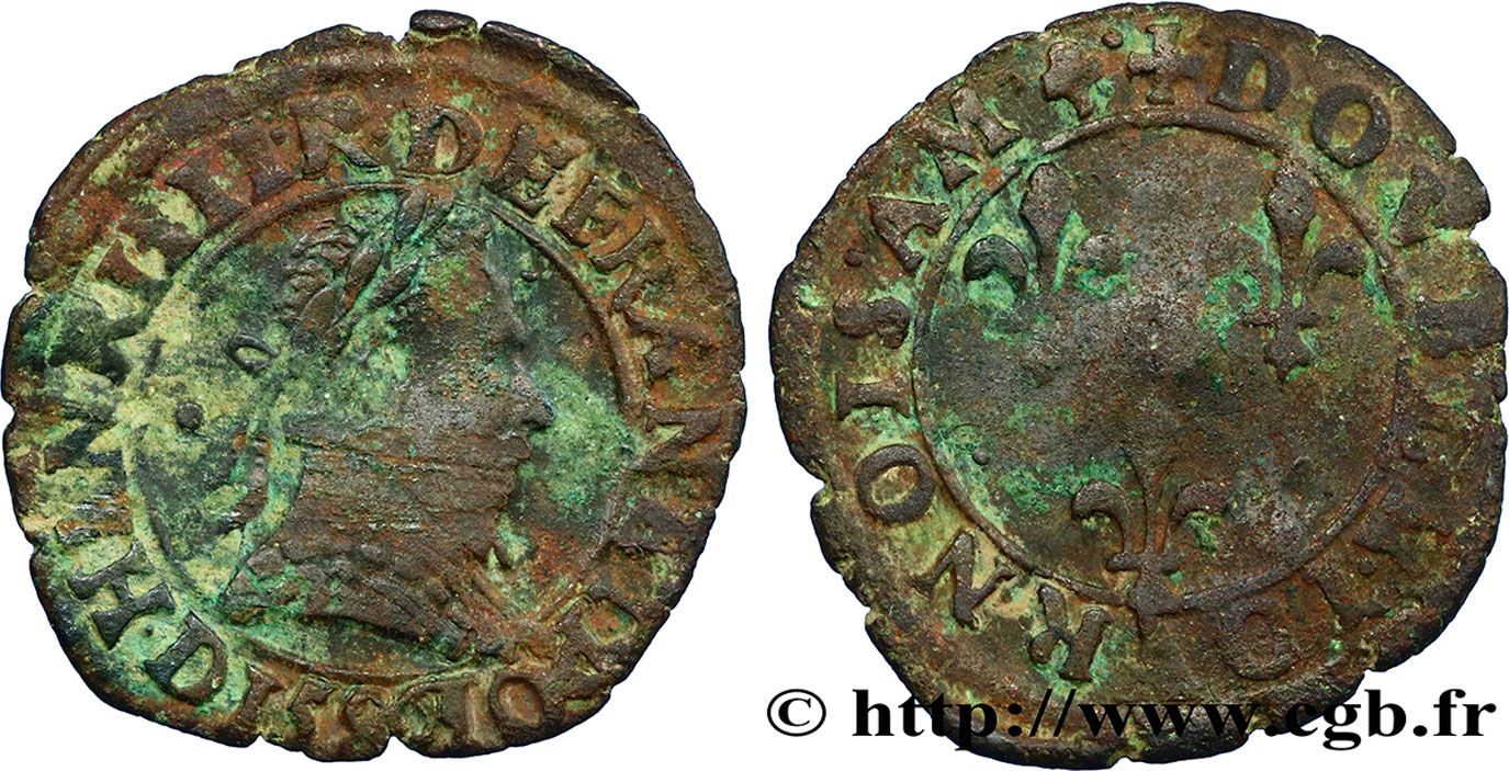 HENRI III Double tournois, 2e type de Lyon 1589 Lyon TB