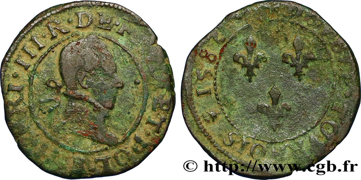 HENRY III Double tournois, type de Rouen 1582 Rouen BC