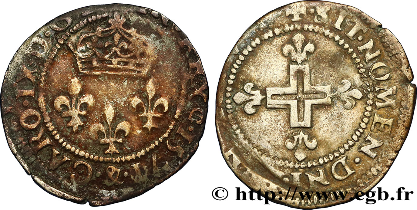 CHARLES IX Double sol parisis, 1er type 1571 Aix-en-Provence TB+