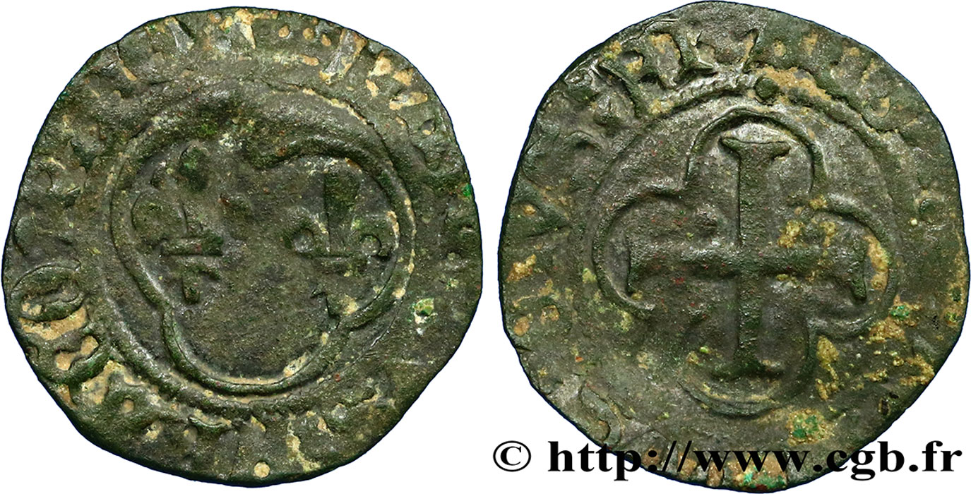 CHARLES VIII Denier tournois n.d. Rouen TB