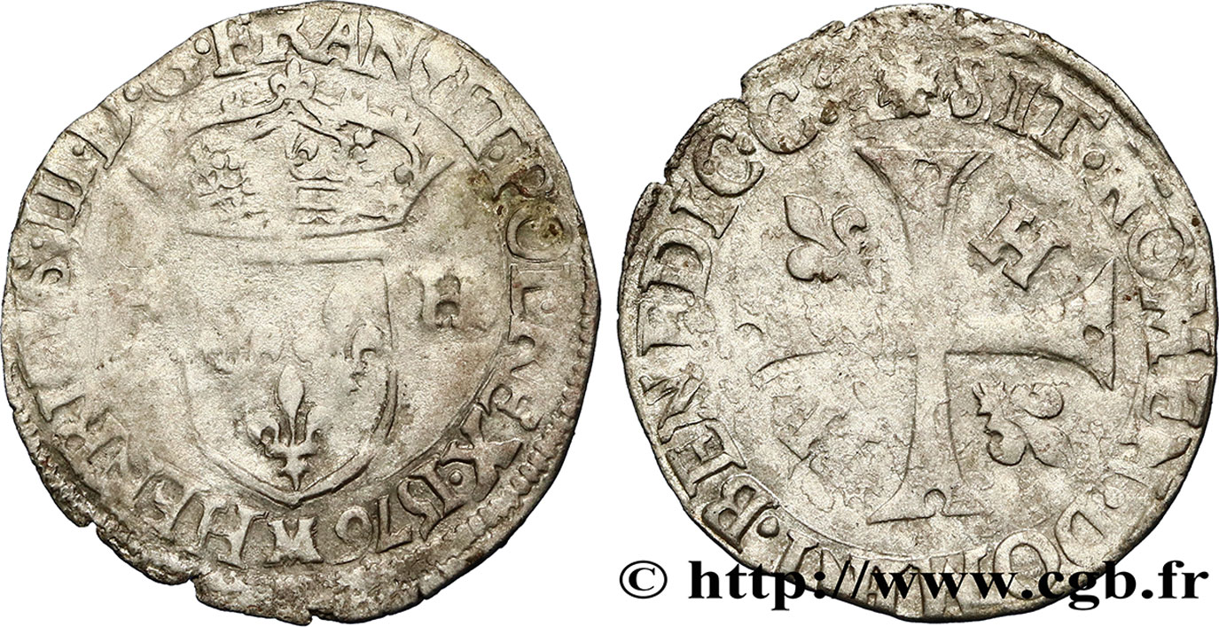 HENRI III Douzain aux deux H, 2e type 1576 Toulouse TB