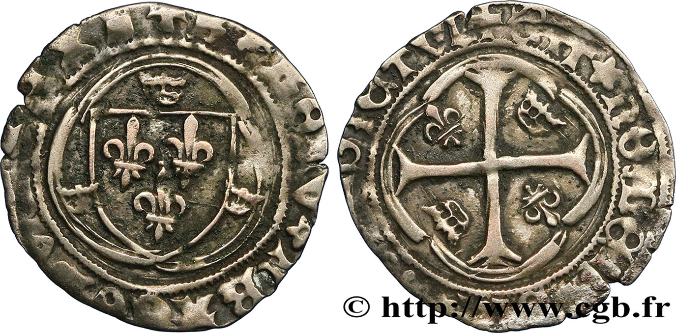 CHARLES VIII Blanc à la couronne, fauté 24/04/1488 Villefranche-de-Rouergue VF