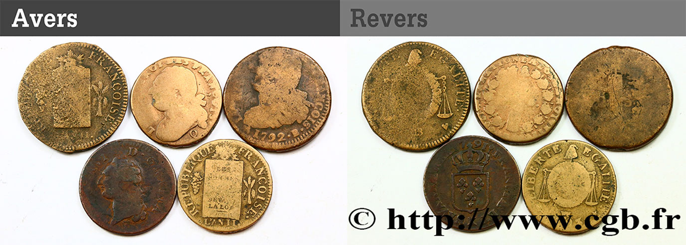 LOTES Lot de cinq monnaies de la Révolution française n.d. s.l. BC