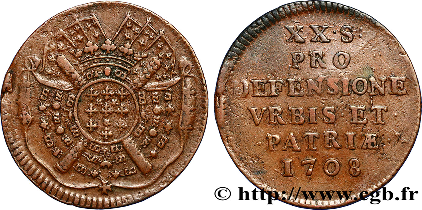 FLANDRE - SIÈGE DE LILLE Vingt sols, monnaie obsidionale 1708 Lille TTB