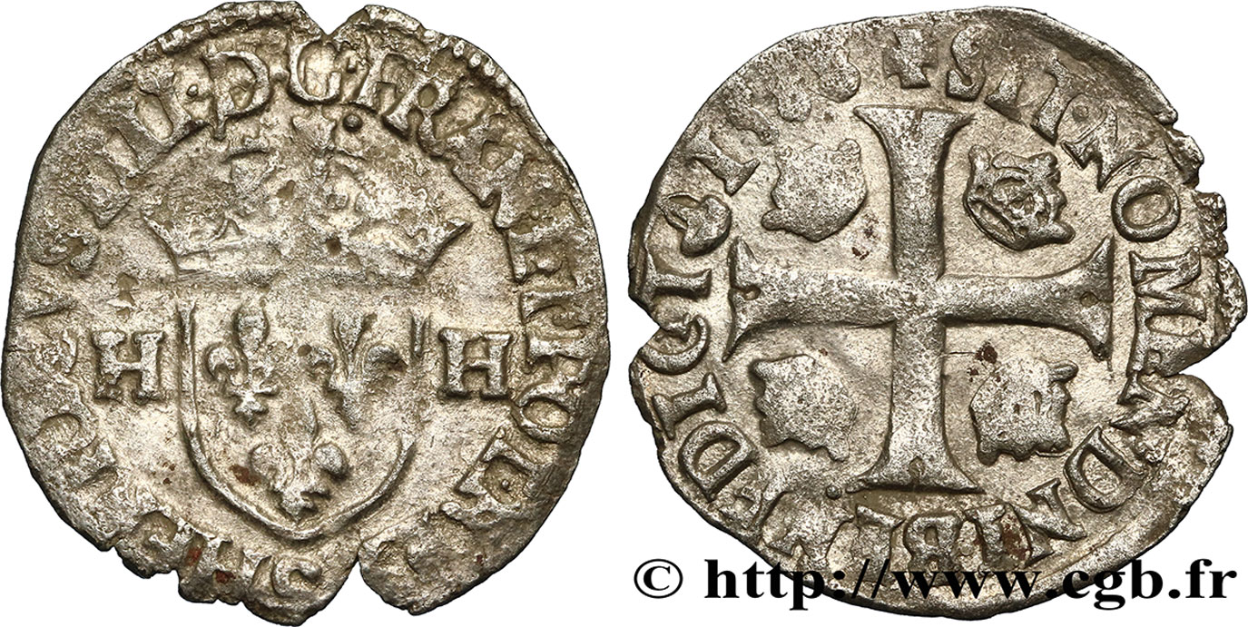 HENRY III Douzain aux deux H, 1er type 1588 Troyes q.BB