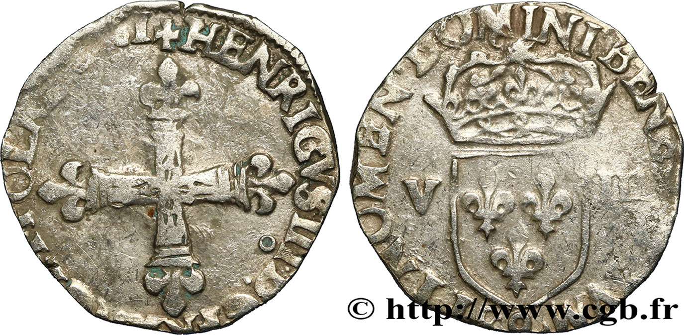 HENRI III Huitième d écu, croix de face 1581 Rennes TB