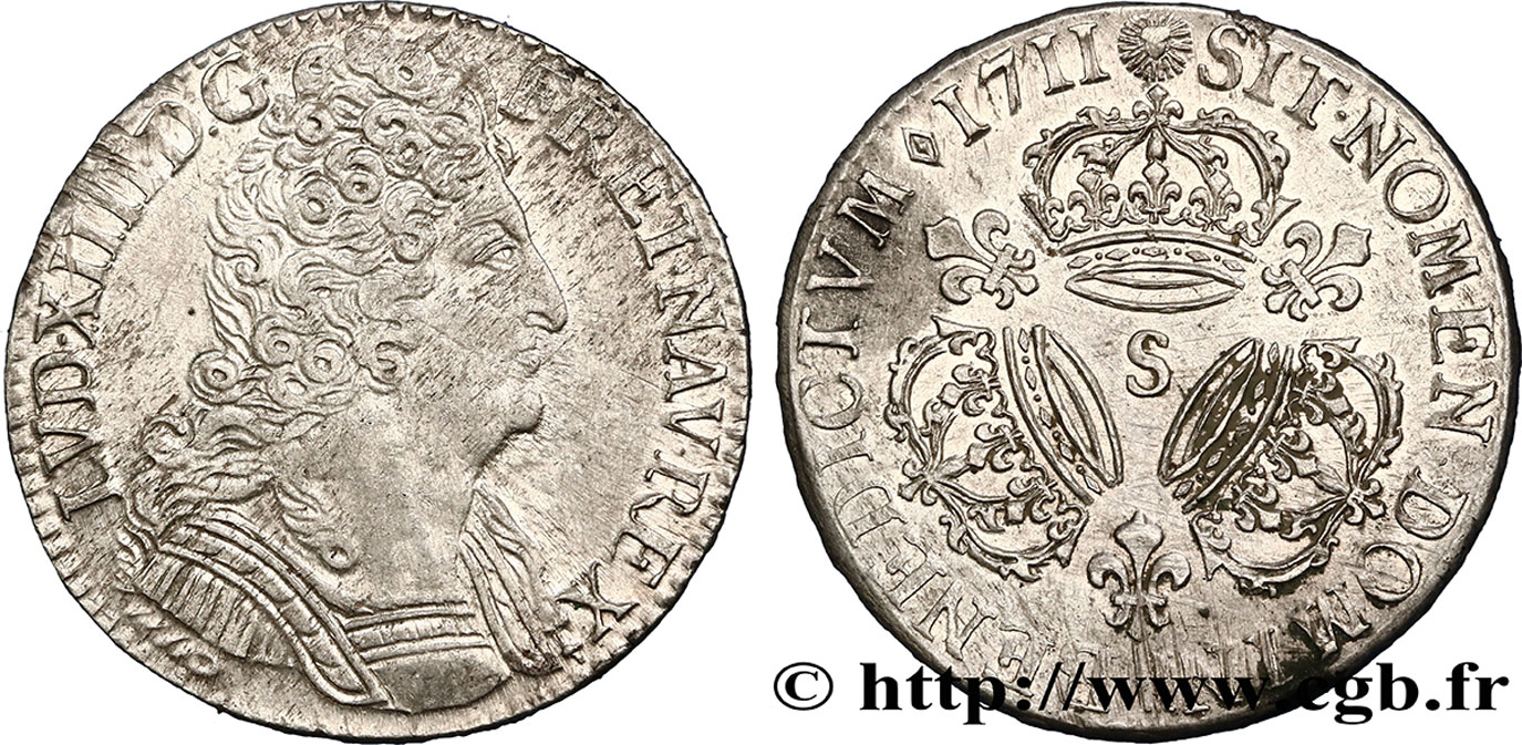 LOUIS XIV  THE SUN KING  Demi-écu aux trois couronnes 1711 Reims q.SPL