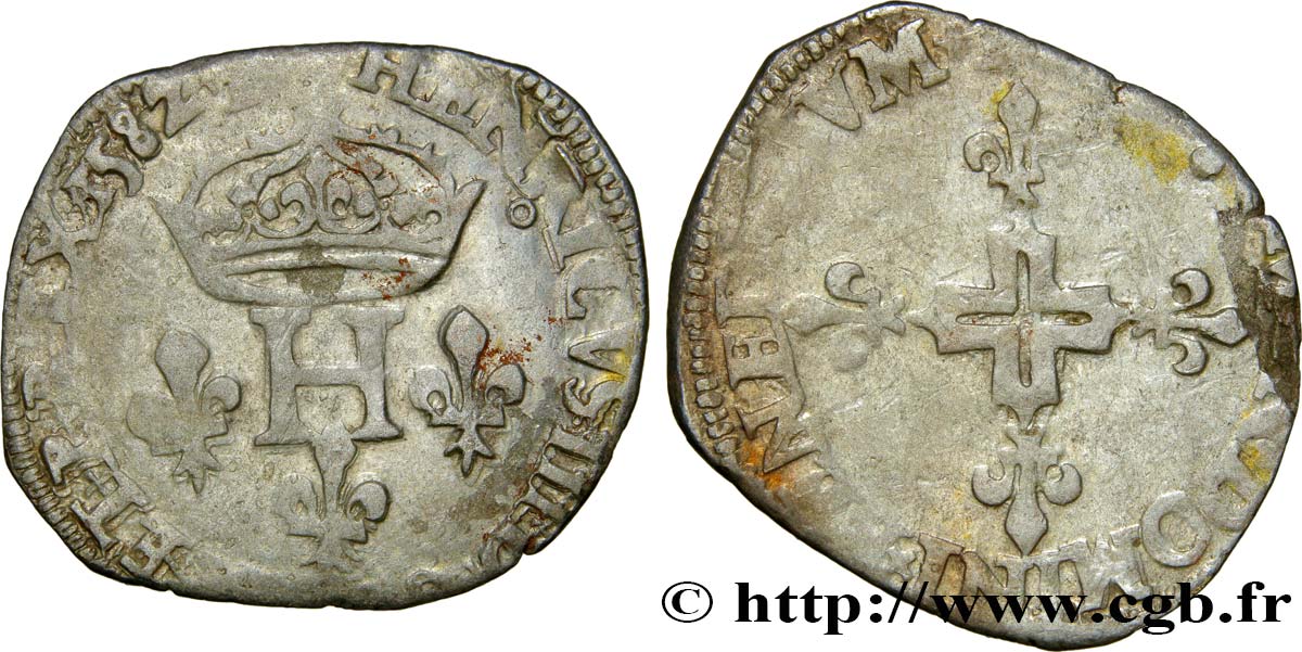 HENRY III Double sol parisis, 2e type 1582 Montpellier q.BB/MB