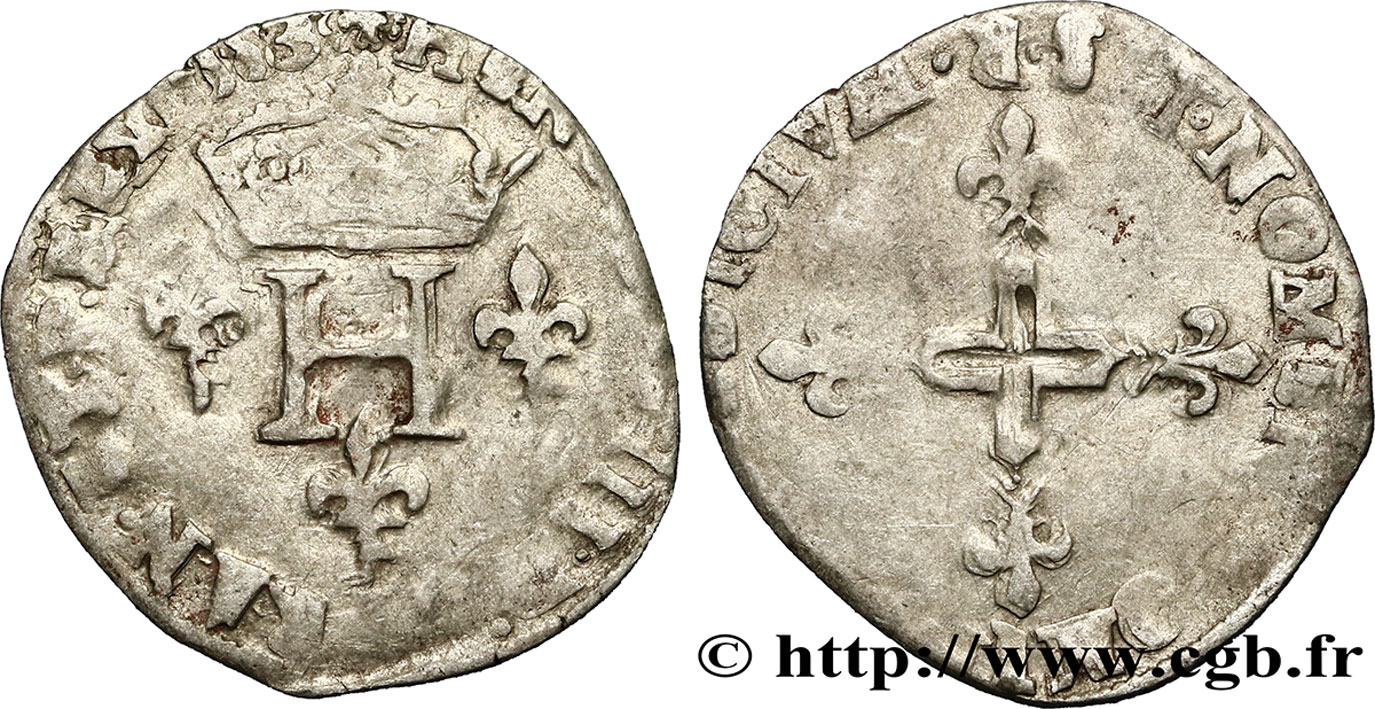 HENRI III Double sol parisis, 2e type 1583 Saint-André de Villeneuve-lès-Avignon TB/B+