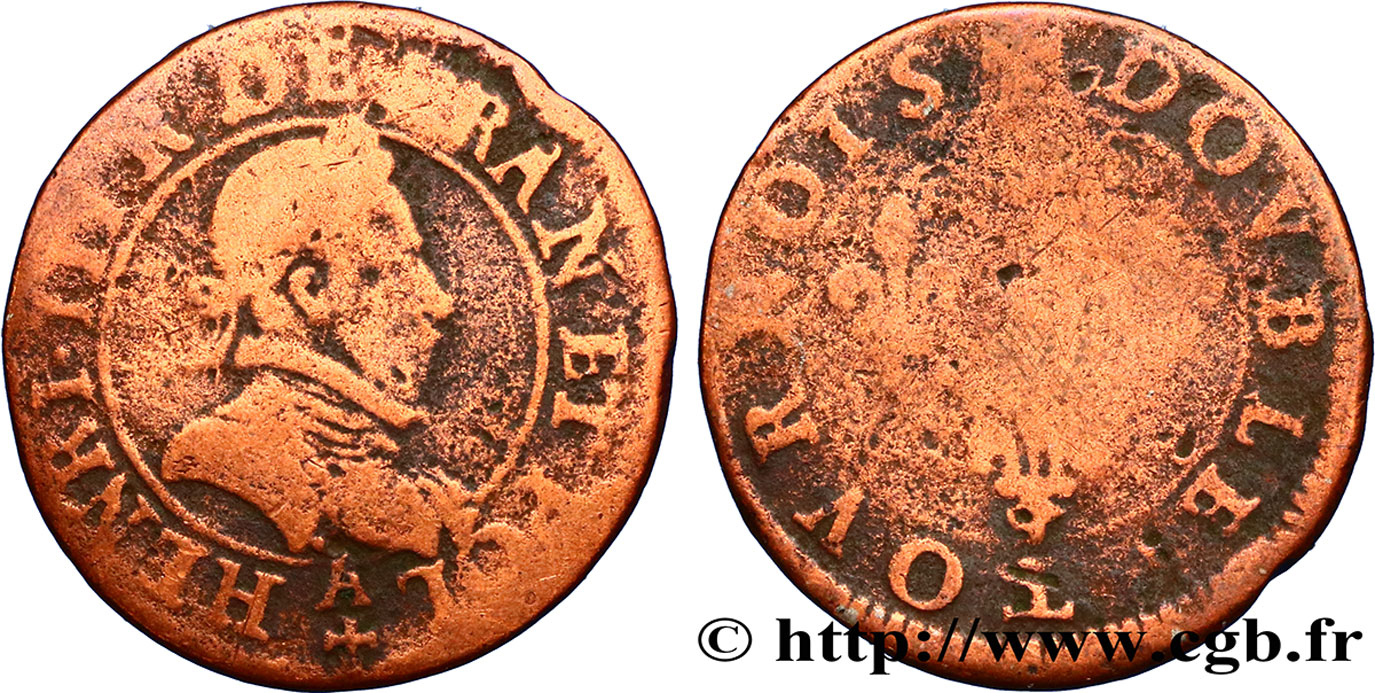 HENRI III Double tournois, 1er type de Paris n.d. Paris, Moulin des Étuves B+
