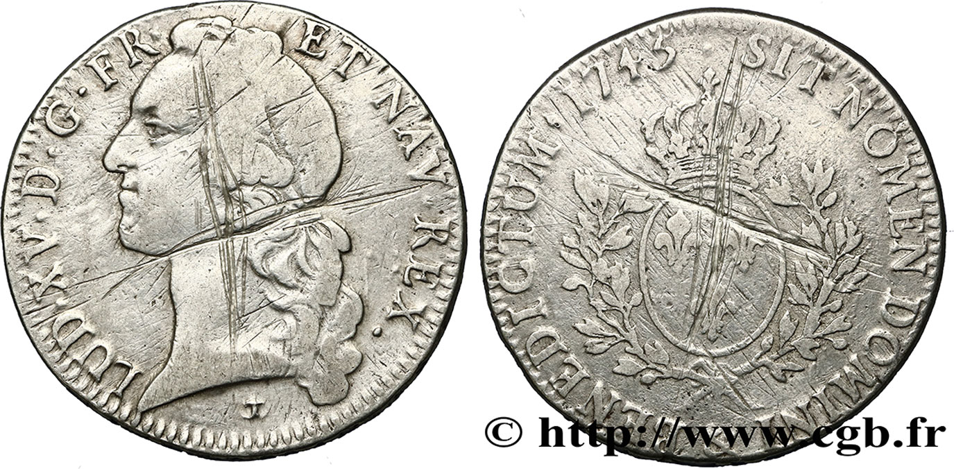 LOUIS XV  THE WELL-BELOVED  Écu aux branches d’olivier, tête ceinte d’un bandeau 1745 Aix-en-Provence S