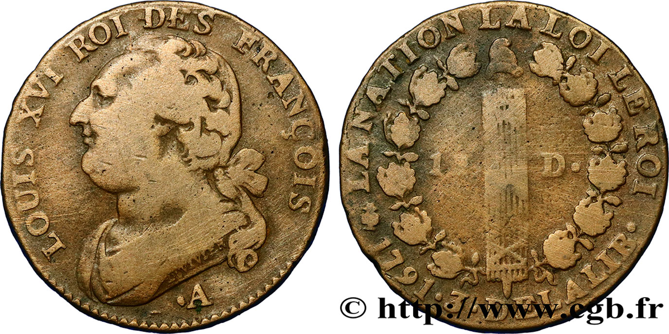 LOUIS XVI (MONARQUE CONSTITUTIONNEL)  12 deniers dit  au faisceau , type FRANÇOIS 1791 Paris TB