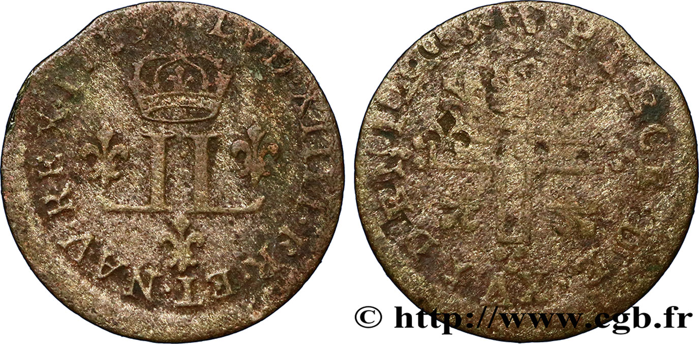 LOUIS XIV  THE SUN KING  XV deniers aux 2 L couronnées 1713 Metz F