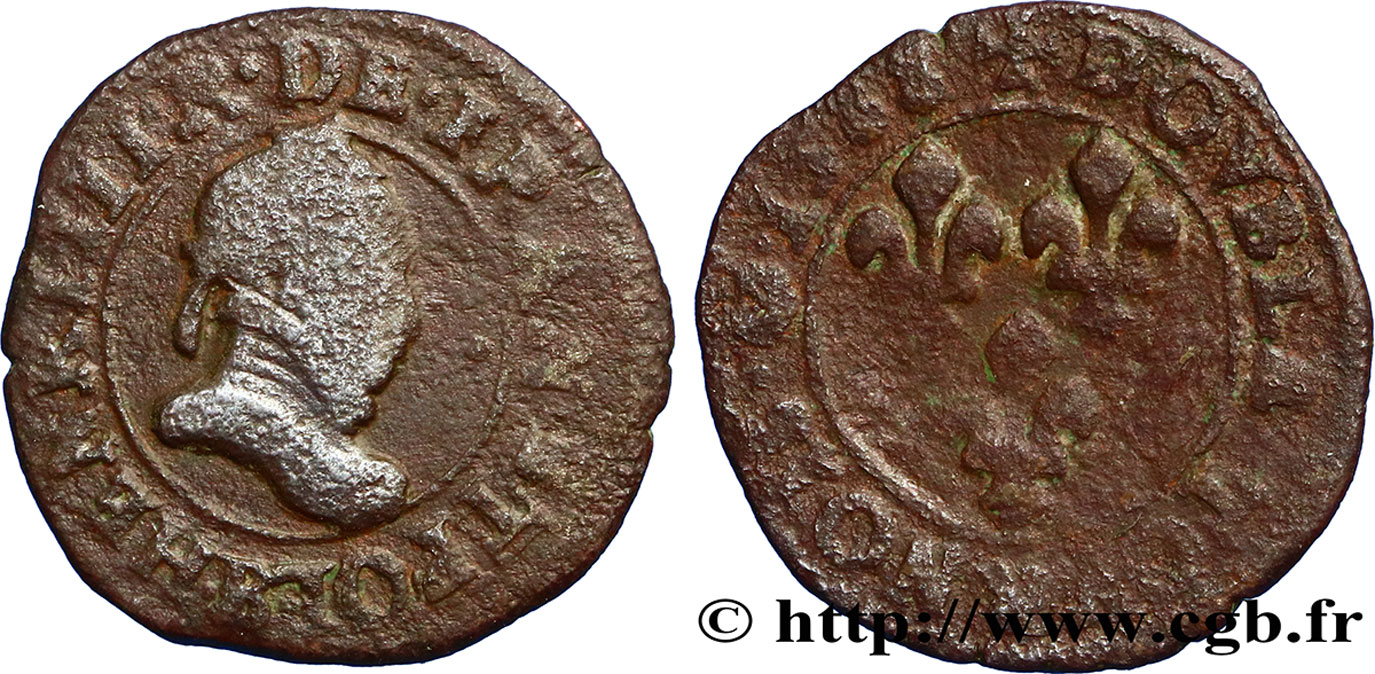 HENRI III Double tournois 1588 Rouen B+