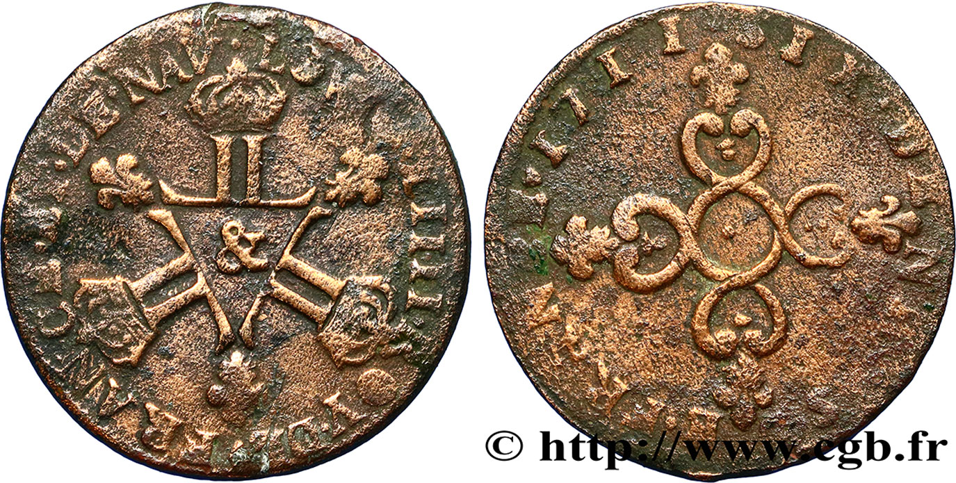 LOUIS XIV LE GRAND OU LE ROI SOLEIL Six deniers dits  Dardenne  1711 Aix-en-Provence TB