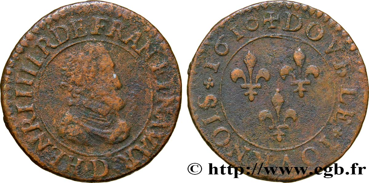 HENRI IV LE GRAND Double tournois, 2e type 1610 Lyon TB