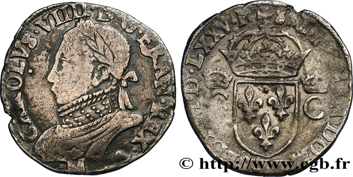 HENRY III. COINAGE AT THE NAME OF CHARLES IX Teston, 10e type 1575 (MDLXXV) Toulouse BC+