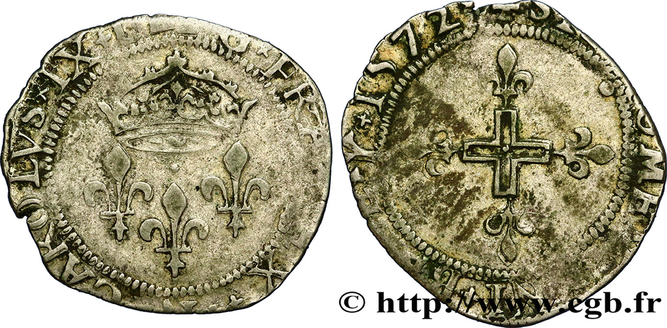 CHARLES IX Double sol parisis, 1er type 1572 Montpellier TB+