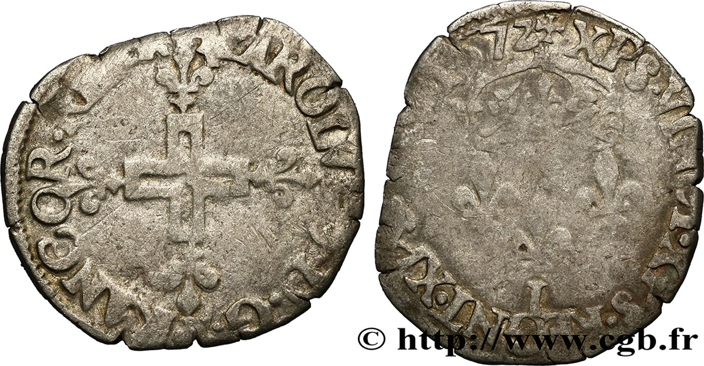 CHARLES IX Double sol parisis, 2e type 1572 Bayonne TB