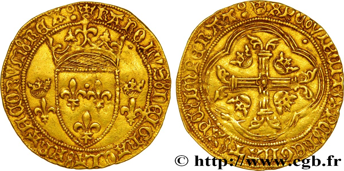 CHARLES VII  THE WELL SERVED  Écu d or à la couronne ou écu neuf 18/05/1450 Montpellier MBC+