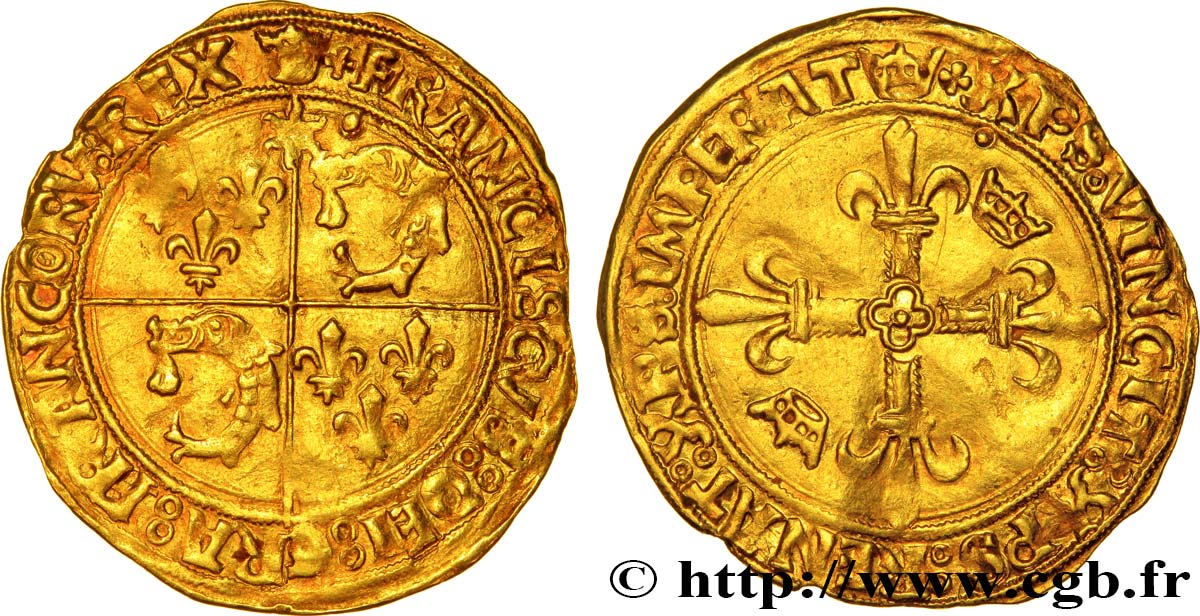 FRANCOIS I Écu d or au soleil du Dauphiné, 4e type 21/07/1519 Crémieu BB