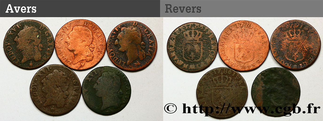 LOUIS XVI Demi-sol dit “à l écu”, lot de 5 ex. n.d. Ateliers divers B